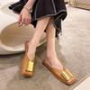 Brand Designer Women Slippers Fashion Metal Buckle Mules Flat Heels Square Toe Shallow Shoes Outdoor Slide Female Casual Sandal