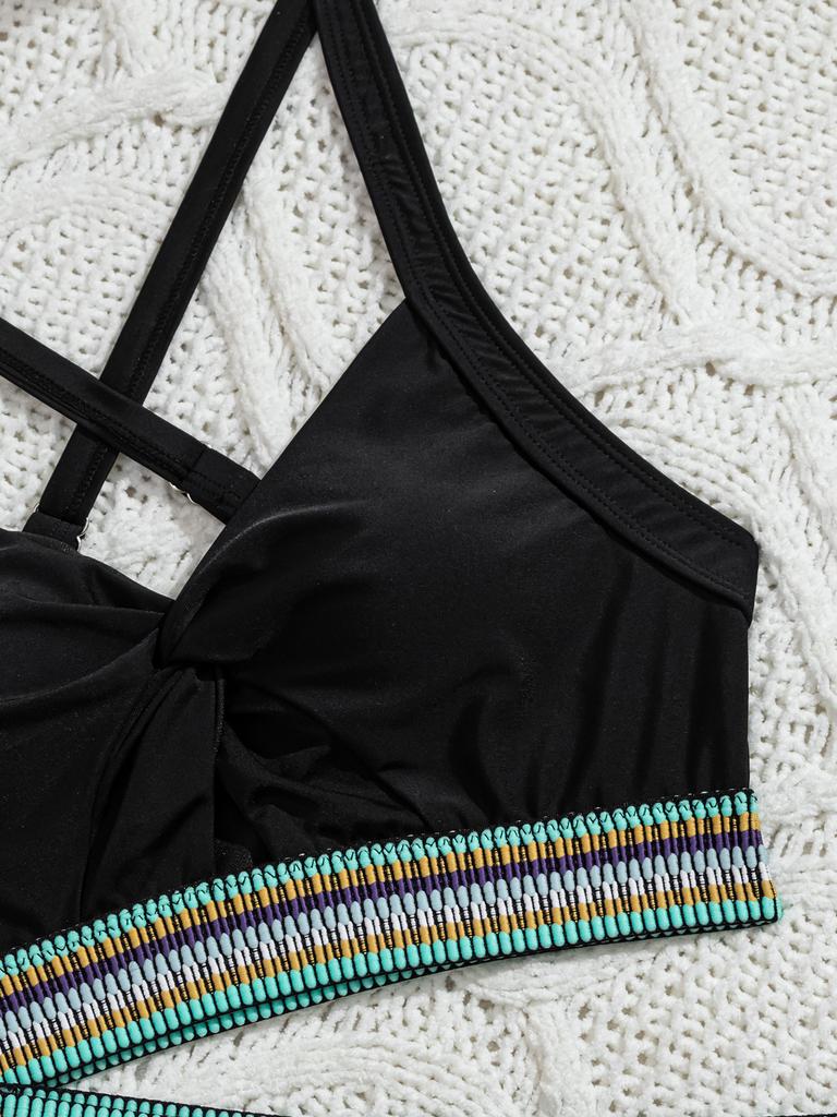 High Waist Drawstring Webbing Sexy Bikini Set Comfortable Elegant Two Piece