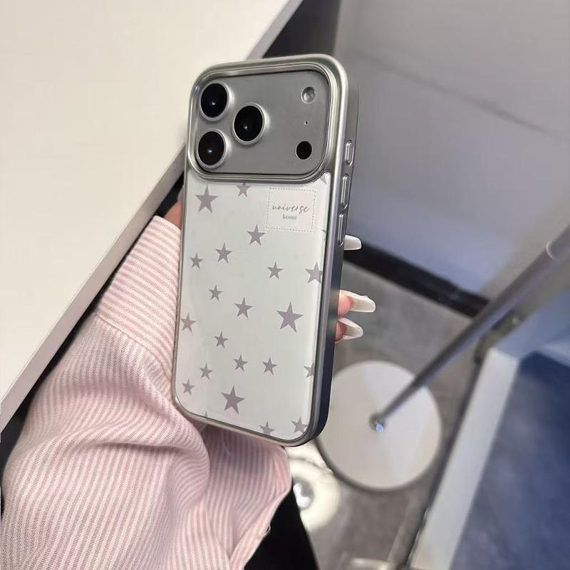 INS Модный Молочно-Белый Чехол со Звездами для iPhone 17 Air 16Promax E 15 14 13 12 11 Pro Max 78 Plus Y2K Матовый Задний Чехол