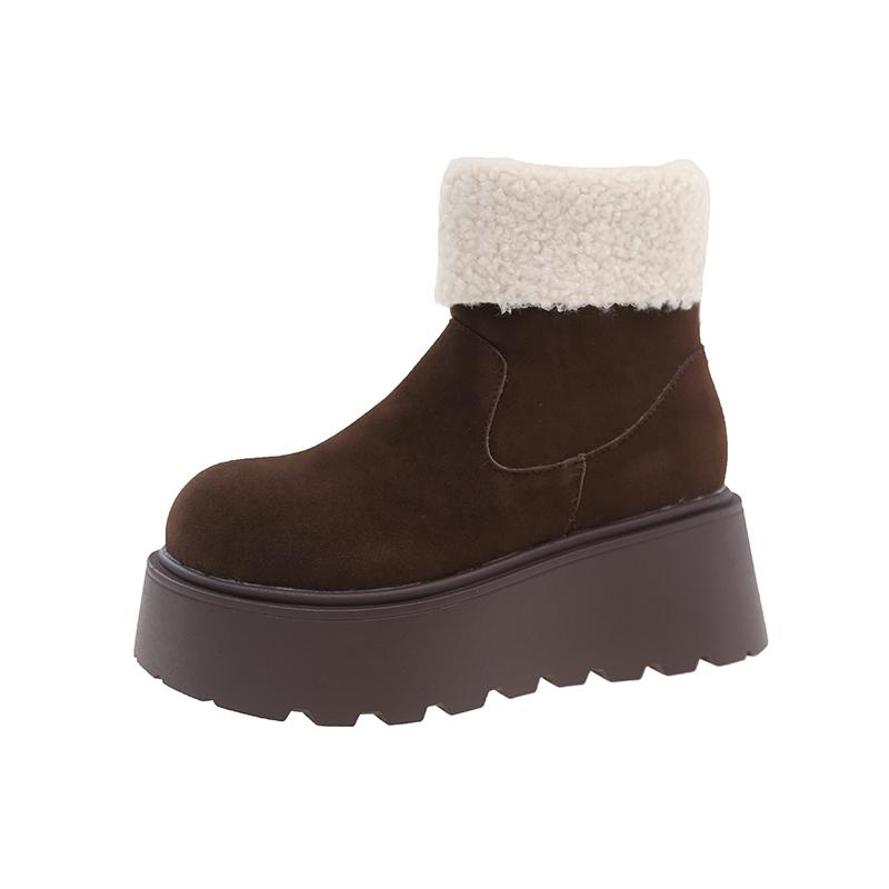Зимние женские зимние ботинки на толстой подошве с круглым носком и боковой молнией, нескользящие, модная обувь для отдыха на открытом воздухе 2024 г.