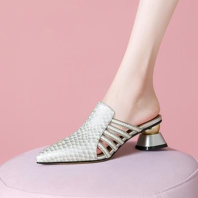 Модные женские новые весенне-летние остроносые, сексуальные и дышащие мюли-баотоу на высоком каблуке с принтом под змеиную кожу