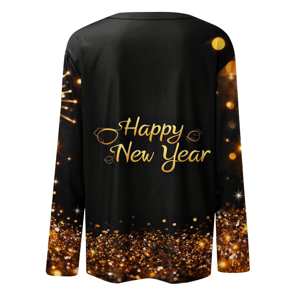 Women's Loose Comfortable Casual Fashion Round Neck New Year Printed Long Sleeve Top