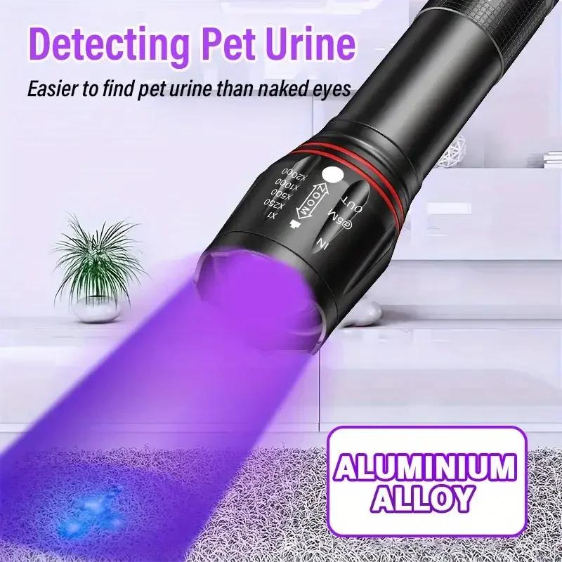 Ультрафиолетовый фонарик 395 нм T6 LED 3 режима USB перезаряжаемый - Мощный зумируемый черный свет для геля для ногтей, скорпионов, насекомых Алюминиевый сплав