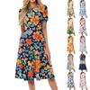 Women's Fashionable Print Round Neck Loose Short Sleeved Pocket Pullover Dress