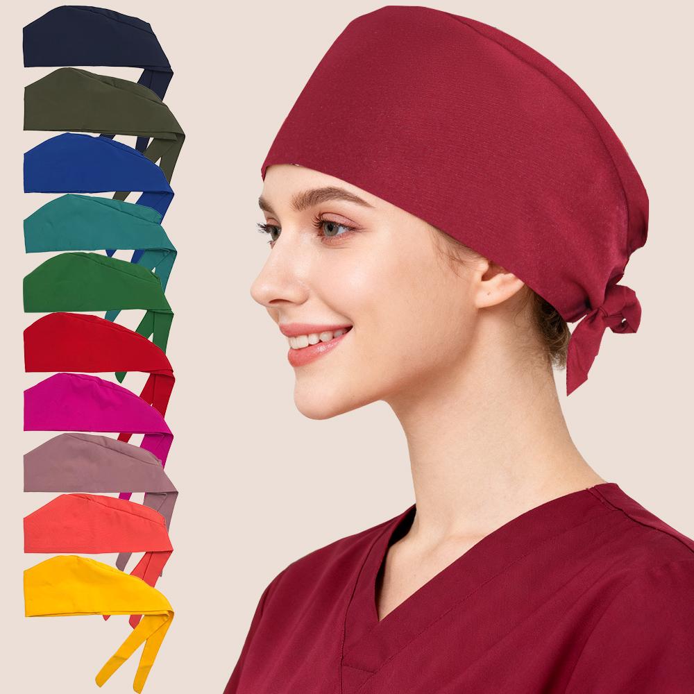 Customized Solid Color Dental Doctors Cap Women Men Nursing Hat Laboratory Pet Vet Breathable Medical Scrub Caps with Buttons