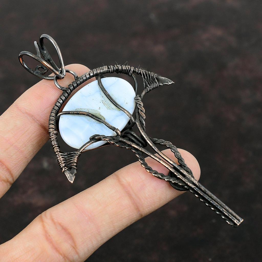 Подвеска Owyhee Blue Opal, подвеска из медной проволоки, ювелирные изделия Owyhee Blue Opal, подвеска из драгоценных камней ручной работы, ювелирные изделия из медной проволоки, подарок на помолвку