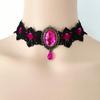 Vintage Lace Necklace Gothic Chocker with Oval Faux Gemstone Women