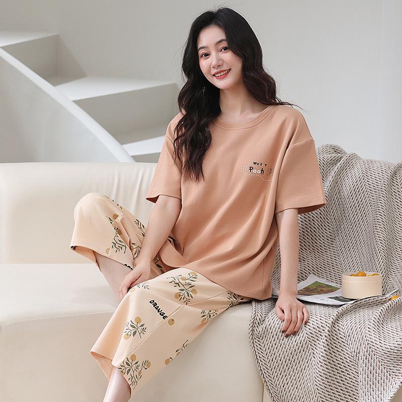 Pajamas women's 1011 new summer women's modal cotton short-sleeved cropped pants cool summer loungewear set