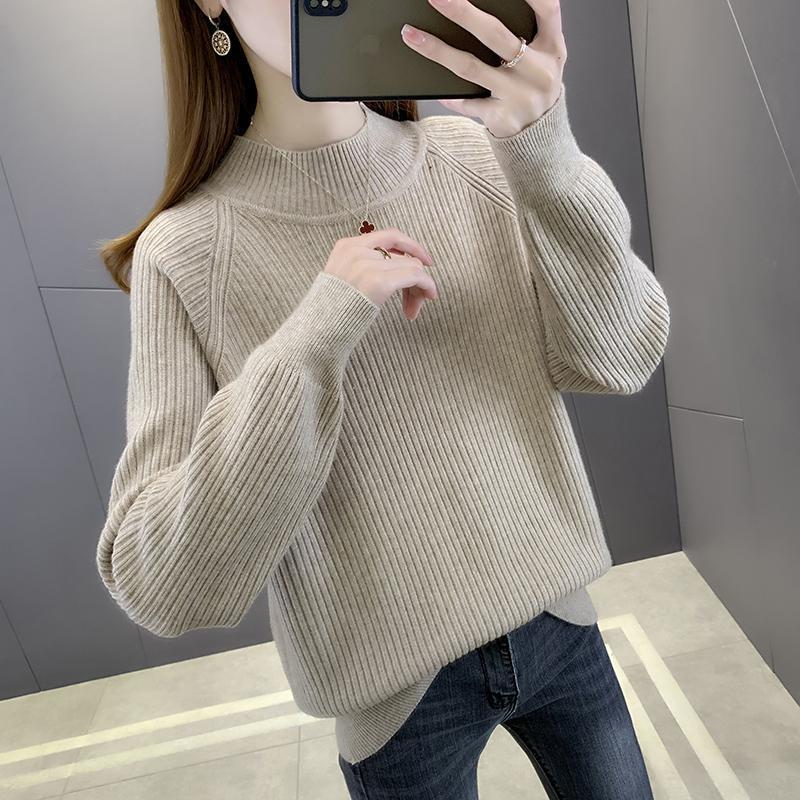 Autumn and Winter Women's Sweater Half High Neck Pullover Knitted Sweater Women's Clothing