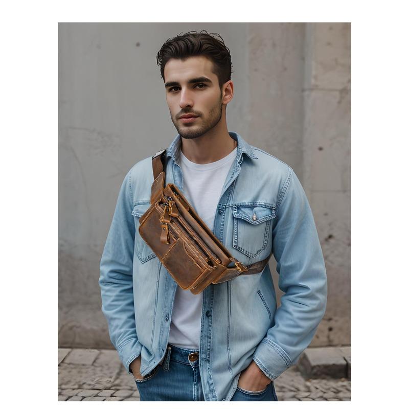 Винтажная специализированная спортивная поясная сумка Crazy Horse, кожаная мужская многофункциональная сумка через плечо для поездок на работу и учебу