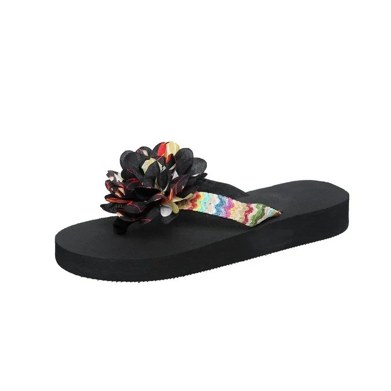 2024 Летние женские тапочки, новые модные женские туфли на плоской подошве с открытым носком, повседневные пляжные туфли с цветочным узором