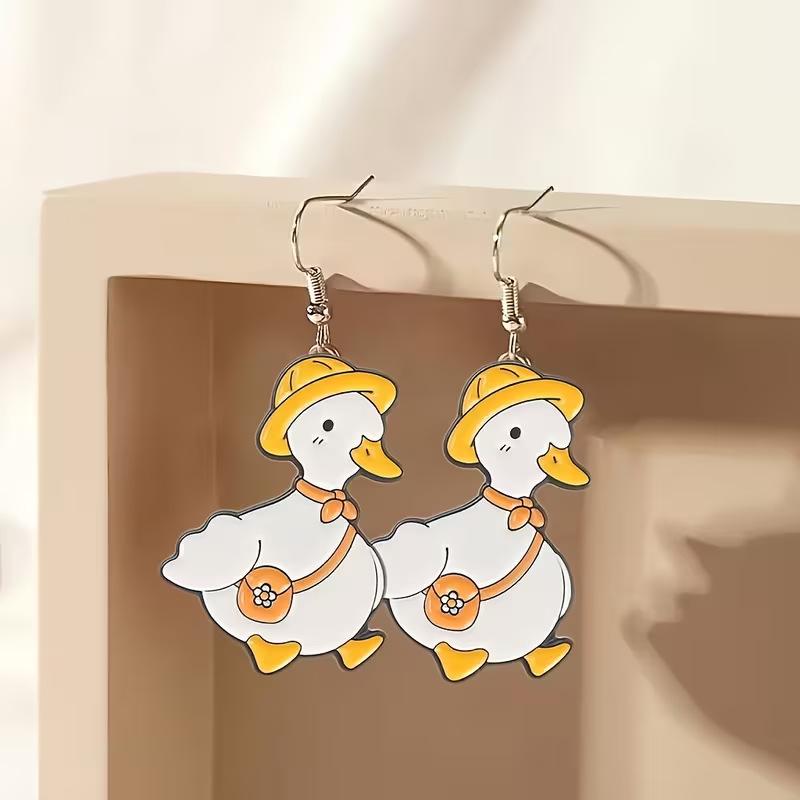 Cross-border new cute little yellow duck earrings 2D flat acrylic creative cartoon animal backpack duckling