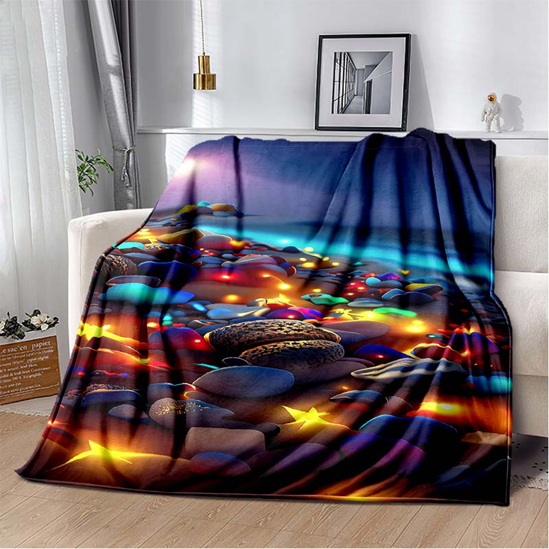 3D Fashion Wave Pebble Starfish Cartoon Flannel Blanket Sofa Bed Bedroom Warm Portable Exquisite Extra Large Warm Blanket Gift