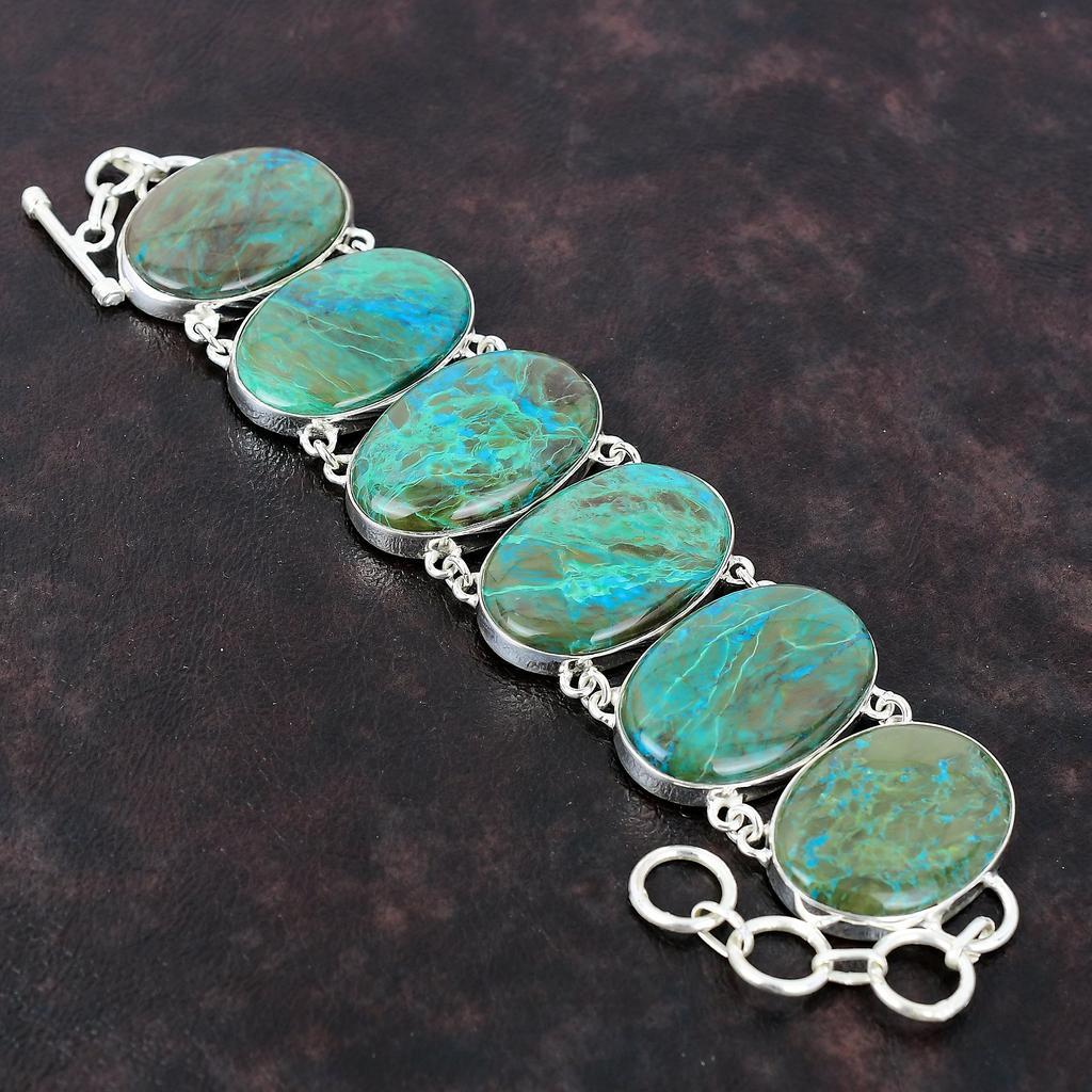 Chrysocolla Gemstone Bracelet Handmade Jewelry 925 Sterling Silver Bracelet Adjustable Chain Bracelet Unique Style Bracelet Anniversary Gift