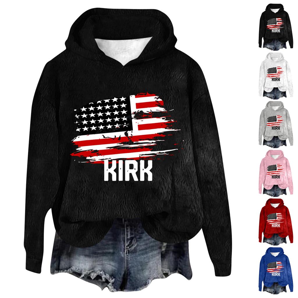 Women's Hooded Long Sleeve Printed Flannel Top Hooded Sweatshirt