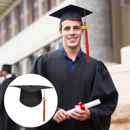 Кепка для выпускников для взрослых, кепка бакалавра, регулируемый размер, эластичный ремешок, плоский верх, эластичный ремешок, кепка с кисточками, штамп 2025 г.