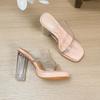 Transparent Nude High Heels Waterproof Table with Sandals Women's Summer New Rhinestone Thick Heel Cool Slippers Women's Outer Wear