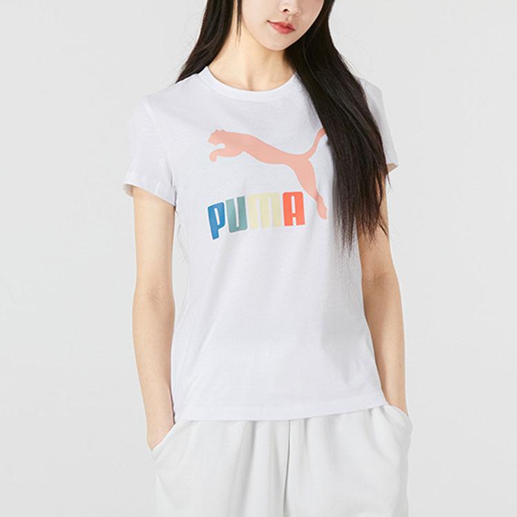 Puma Casual Round Neck Short Sleeve T-Shirt With Logo Women Tops White 536349-02