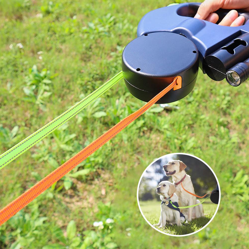 Двойной поводок-рулетка для домашних животных со светодиодной подсветкой, светоотражающий двойной поводок для домашних животных, поводок для собак, кошек, уличный ремень для тяги, принадлежности для ходьбы и бега