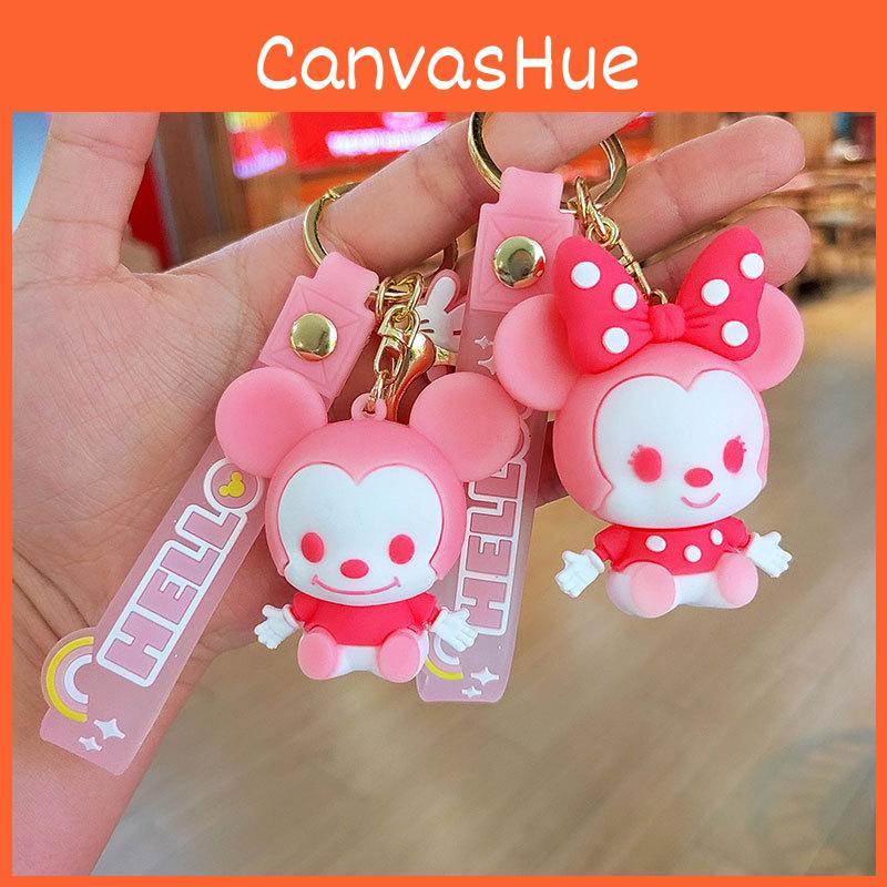 Adorable Cartoon Mickey Mouse Keychain With Cute Pink Bow Silicone Accessory