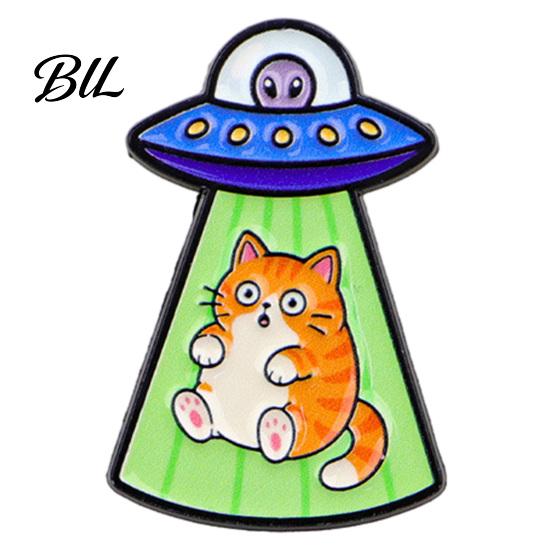 Alloy Cat Brooch Enamel UFO Metal Brooch, Aliens Ship Kitten Badge Pin, Pin Clothing Bag Scarves Hat Accessories for Men Women