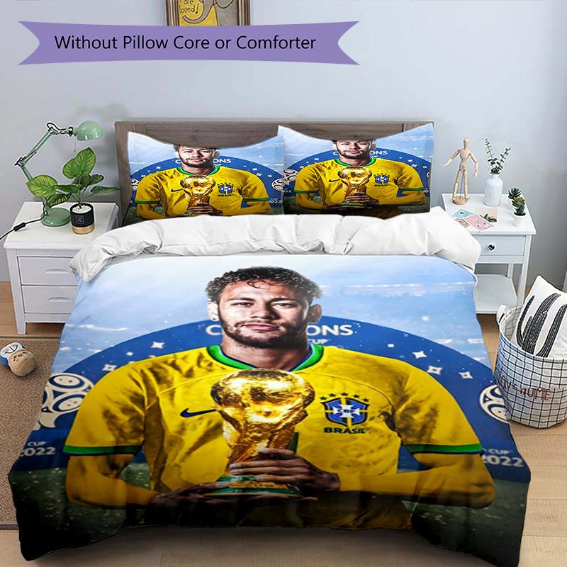 3pcs Neymar1 Design Cover Set - HD Printed Bedding with 1 Cover and 2 Pillowcases - Perfect for Home and Dorm Decor