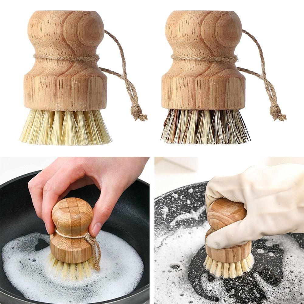 Cleaner Rust Scrubber Dish Washing Brush Pot Net Brus Bamboo Dish Scrub Brushes Palm Pot Brush