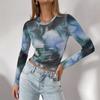 Kuz/Qish Yangi Elegant Ayollar Print Dumaloq Bo'yin To'rli Slim Uzun Qisma Top Ayollar uchun