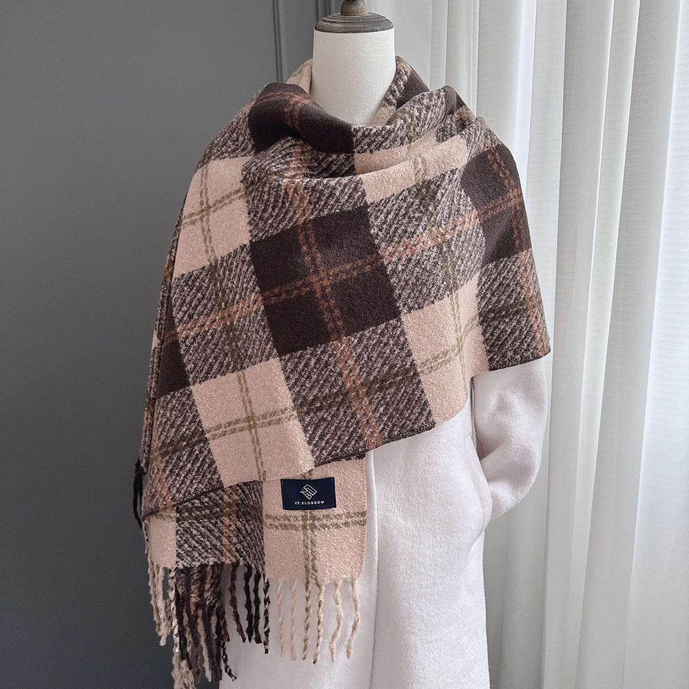 Цветная клетка квадратная кисточка имитация кашемира шарф женский зимний теплый модный верхний платок шарф