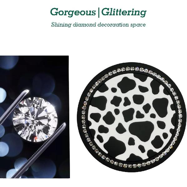 2PCS Bling Cow Print Car Accessories for Women, Universal Auto Cute Anti Slip Cup Holder ert Coaster