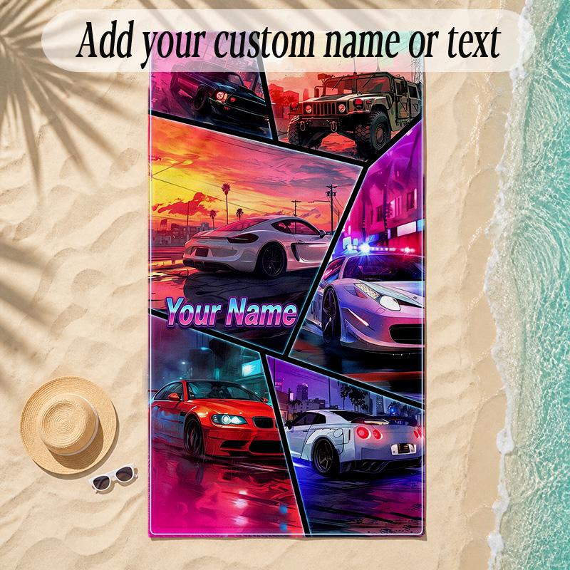 Beach TowelGTA Custom Name Text Personalized Soft Towel for Beach Pool Indoor Home Decor Gift