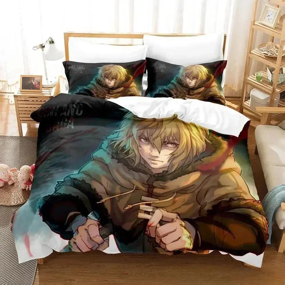 Комплект постельного белья с 3D-принтом по мотивам аниме Vinland Saga, включающий наволочку и пододеяльник, мягкий, размера Queen/King.