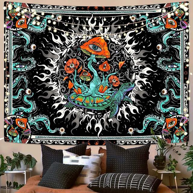Burning Sun Tapestry Vintage Floral Psychedelic Mushroom Room Decor Aesthetic Plants And Leaves Tapestries Mystic Hippie Cloth