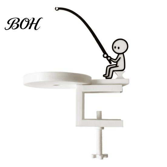 Portable Tea Bag Drip Catcher Fishing Man Holder with Coaster, Cute Stick Figure Minimalist Clip Holder, Funny Desk Cup Catcher, Novelty Accessory for