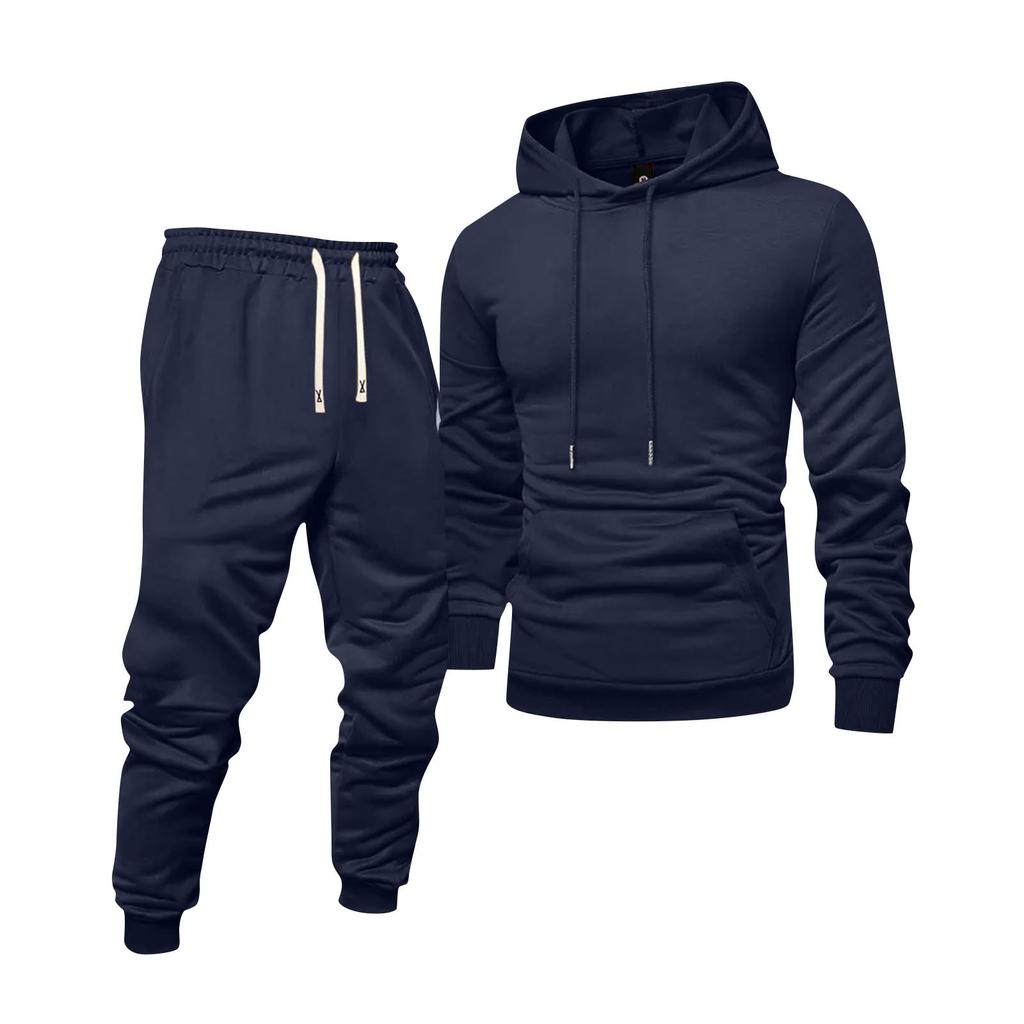 Men's Solid Color Hooded Universal Versatile Hooded Sweatshirt Sweatpants Casual Sports Suit