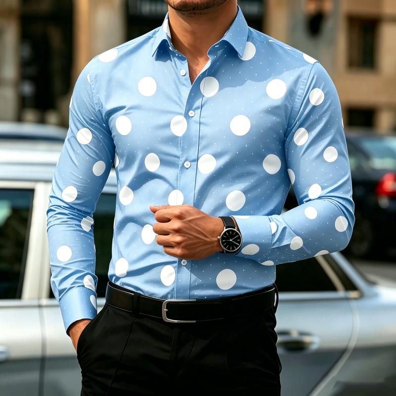 Мужская рубашка в горошек с длинным рукавом, приталенная, для стиля business casual, модный топ для активного отдыха