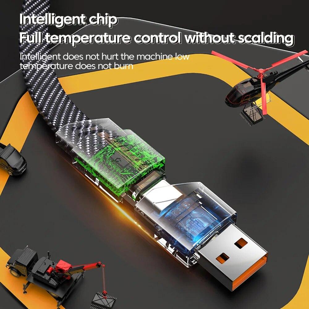 4 в 1 PD 65 Вт 27 Вт USB-кабель Type C с двумя разъемами Lighting Mecha Style для быстрой зарядки USB-кабелем C для iPhone 15 Samsung Xiaomi