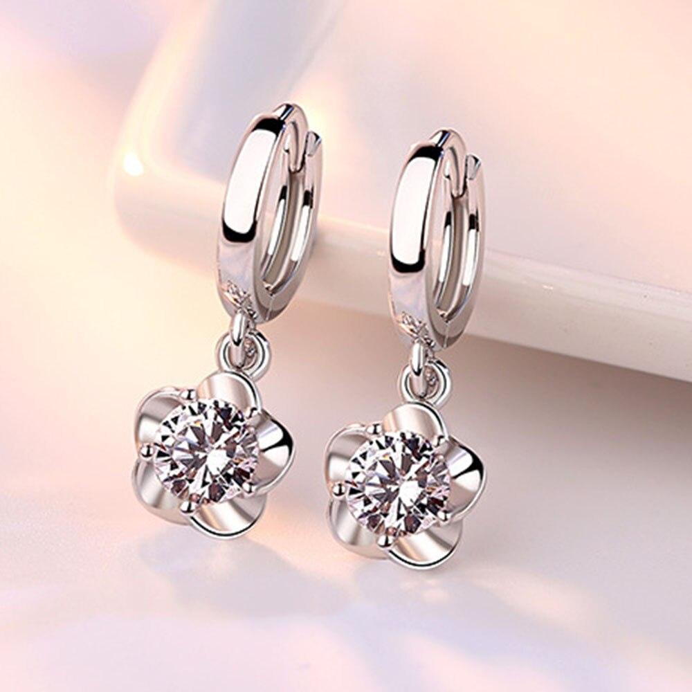 New 925 Sterling Silver Women Earrings Pendant Fashion Peony All -Match High Quality Zircon Pair Earring Jewelry Gift