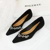 French Pointed Rhinestone Chain Decoration Single Shoe Suede Shallow Mouth Slope Heel Low Heel Women's Shoes