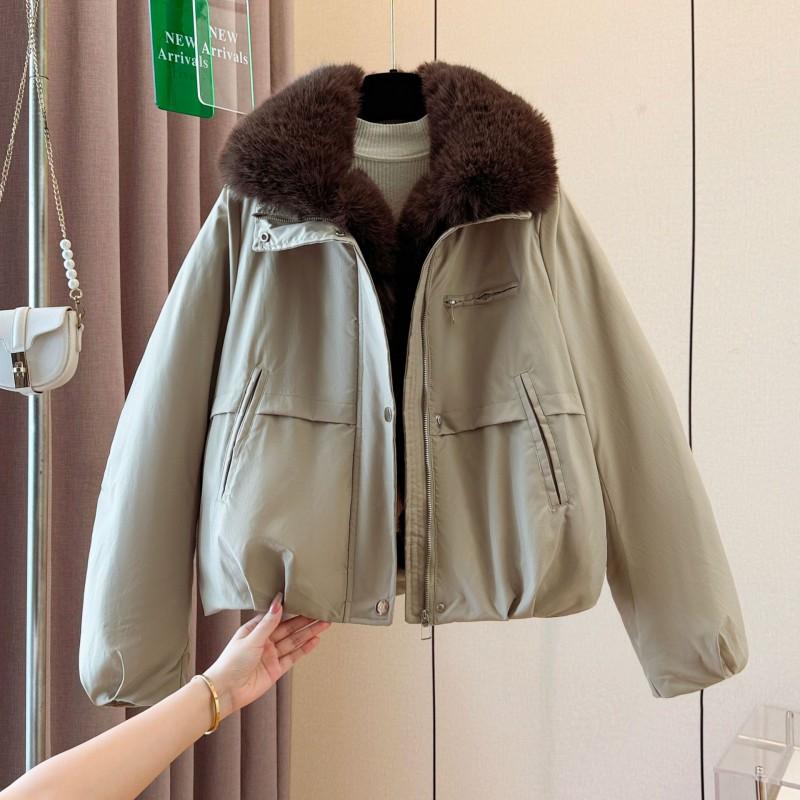 Womens Short Puffer Coat With Faux Fur Collar Thick Warm Cotton-Padded Jacket Winter Commute