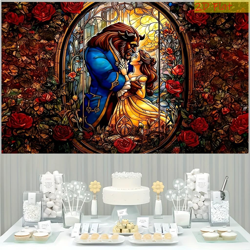 2D flat - Flat 2D banner, Beauty and the Beast - Birthday and wedding party decoration - Background for home and events