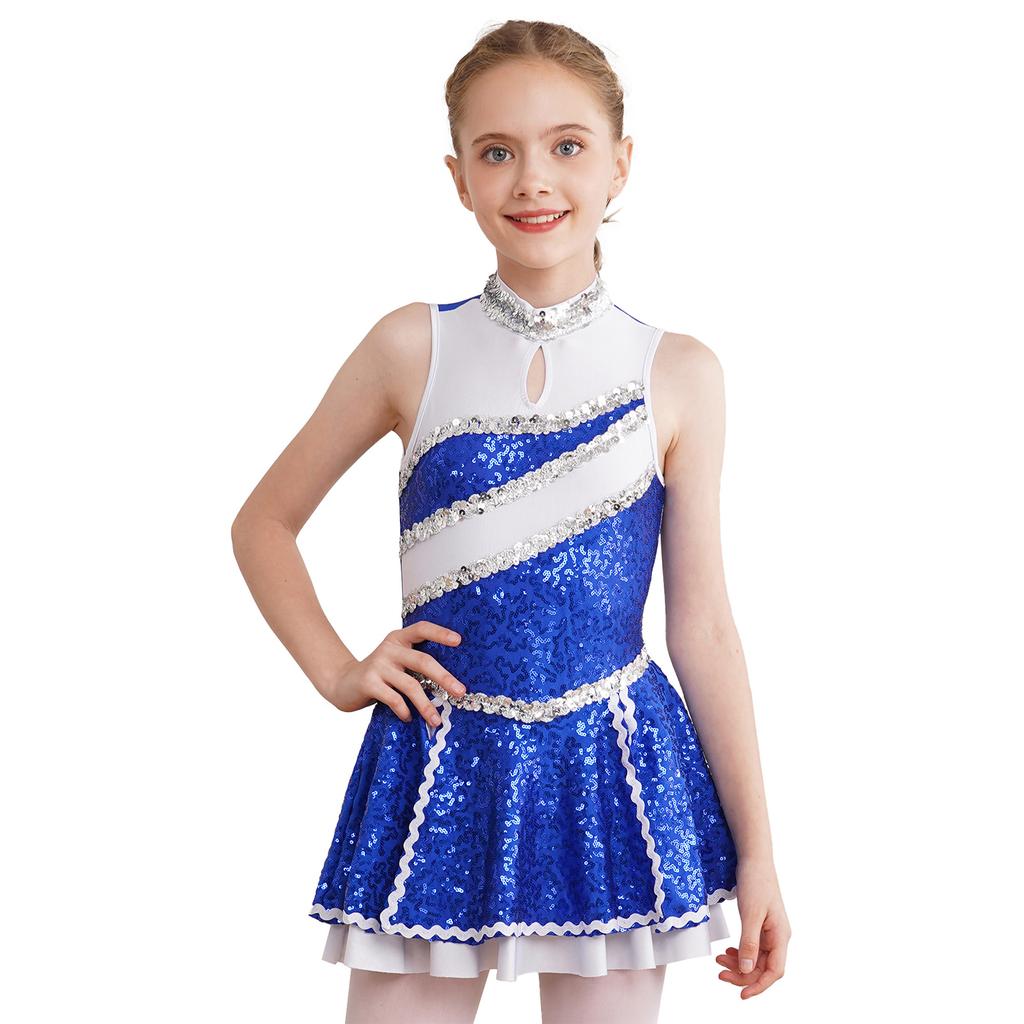 Kids Girls Glitter Sequins Cheerleading Uniform Cheer Leader Outfits Dance Dress Performance Dancewear