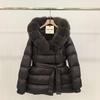 Winter new fox big fur collar short hooded down jacket women's waist slim fit thickened warm jacket