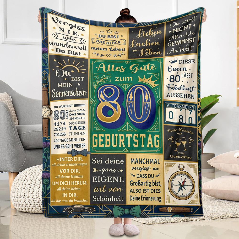 Фланелевое одеяло на 80-летие - Мягкое, подходит для диванов, кроватей, офисов, путешествий, для всех сезонов, отличный подарок на праздники и дни рождения.