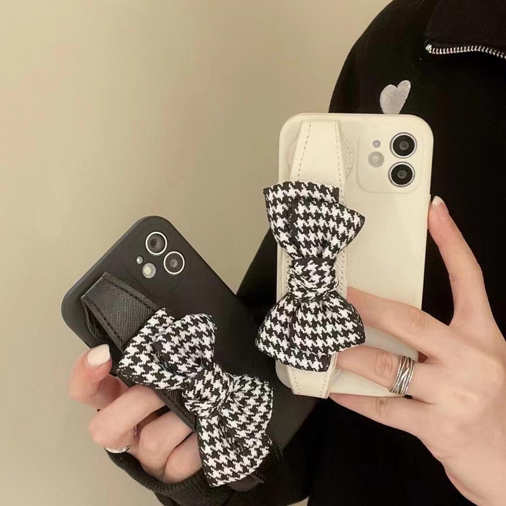 Чехол для мобильного телефона на запястье Подходит для Apple 16 Всесторонний iPhone15 Прямой край Xsmax Простой Xr Клетка Бант.