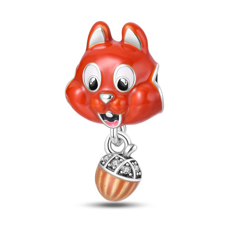 S925 серебряный цвет, модная белка, кленовый лист, медовая осенняя серия, подвески из бисера, подходят для S925, оригинальные браслеты, изысканные ювелирные изделия «сделай сам»