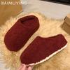 Женские тапочки на платформе с мехом, теплая хлопковая обувь, женская модная зимняя обувь 2025 года, короткая, плюшевая, уютная, домашняя подошва, винно-красного цвета, снежные тапочки для женщин