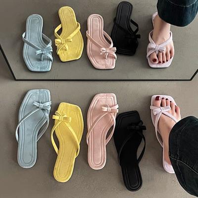 Французские сандалии на толстом каблуке новый бант закрытый носок крутые шлепанцы летний сказочный ветер отпуск наступающие в дерьмо шлепанцы сандалии