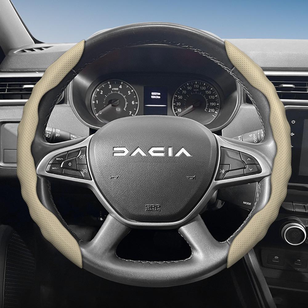 vcxja9 Suitable for Dacia Steering Wheel Cover, Wave-Shaped Sporty Design, Breathable Leather, Segmented Anti-Slip Sweat-Absorbing Protective
