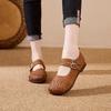 New Braided Mary Jane Shoes for Women Autumn Woven Ballet Flats Ladies Genuine Leather Moccasins Woman Double Buckle Retro Shoes